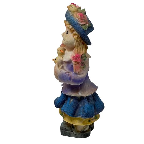 Girl Holding Chicks & Chicks on Her Hat Figurine 6" - Picture 5 of 6